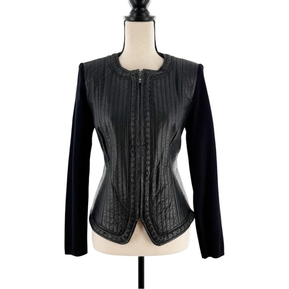 Nygard Collection Jackets & Blazers - Nygard Collection Petite M Black Leather & Knit Panel Zip Jacket – Size 10-12